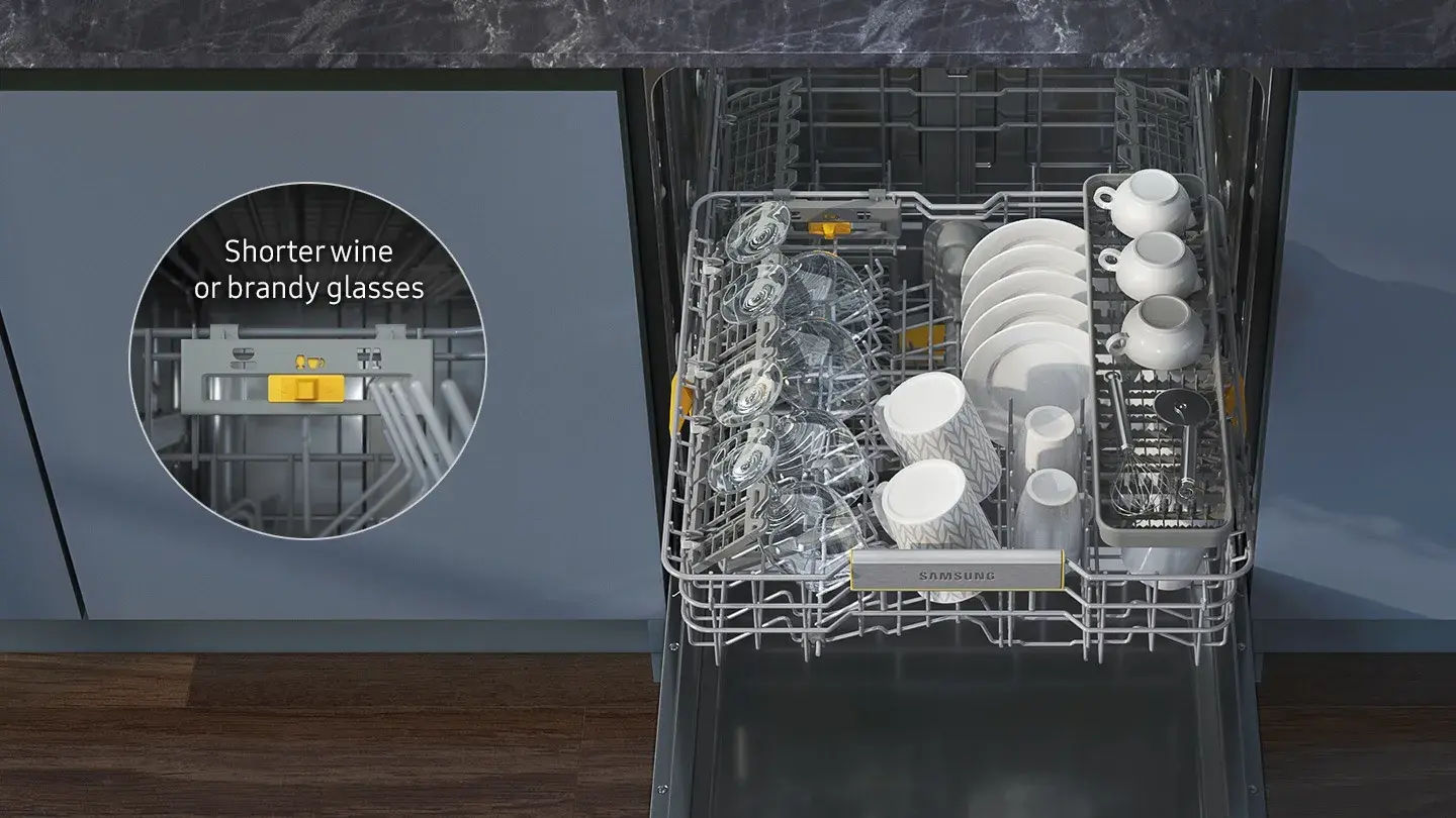 Geschirrspüler anpassbarer Oberkorb Shorter wine or brandy glasses